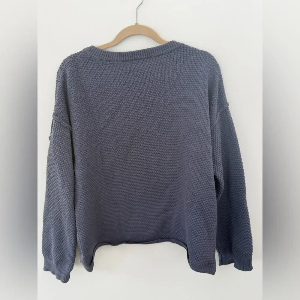 Sincerely Jules Slate Blue Waffle Knit 3/4 button Sweater size large